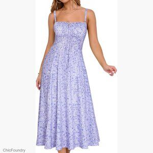 Women's Midi Dress Floral Corset Back Spaghetti Straps A-Line Boho Sundress